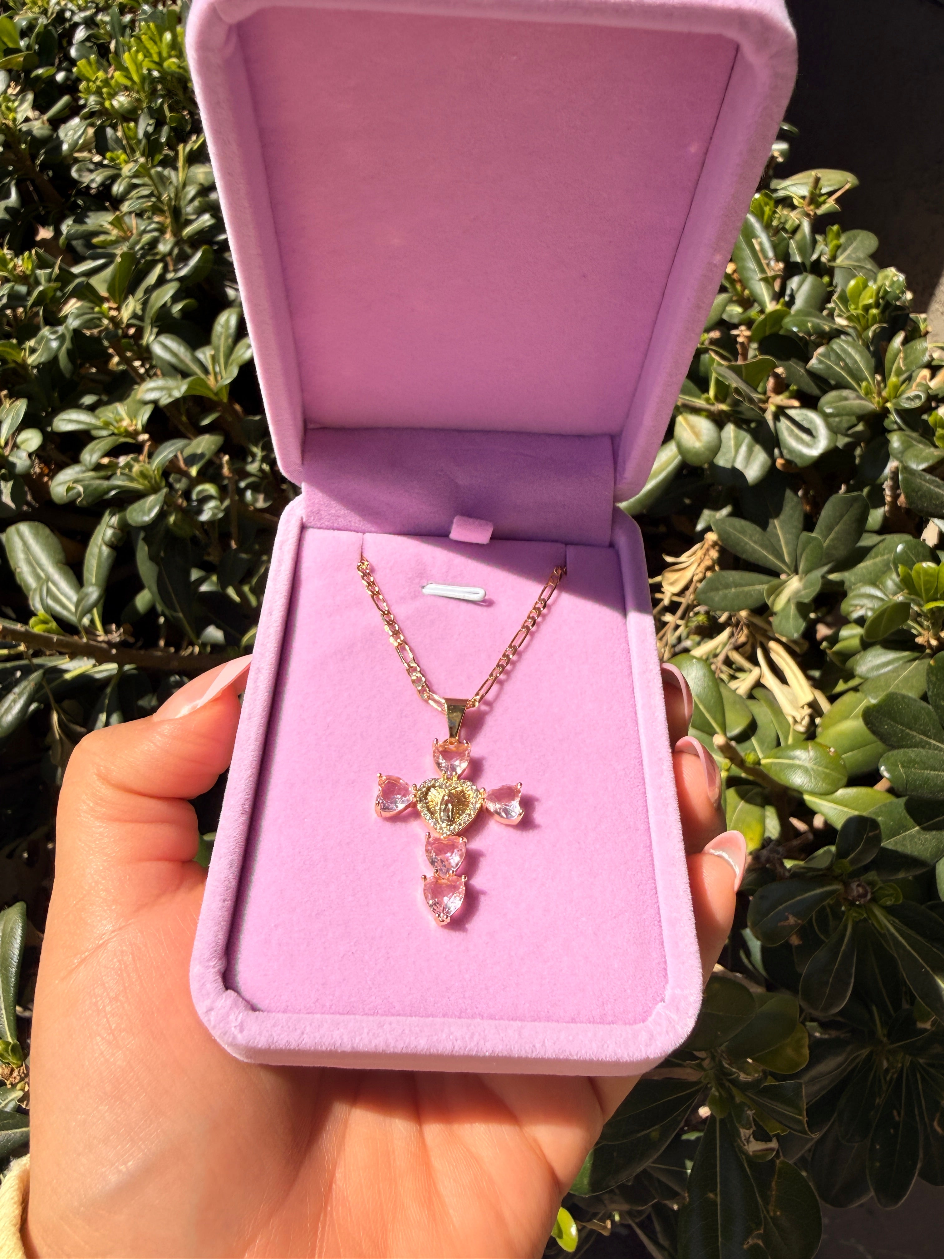 virgin mary pink cross