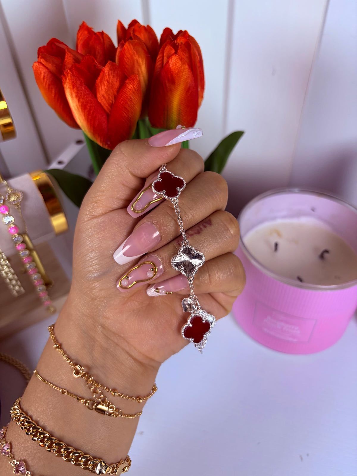 Small clover bracelet (burgundy & silver)