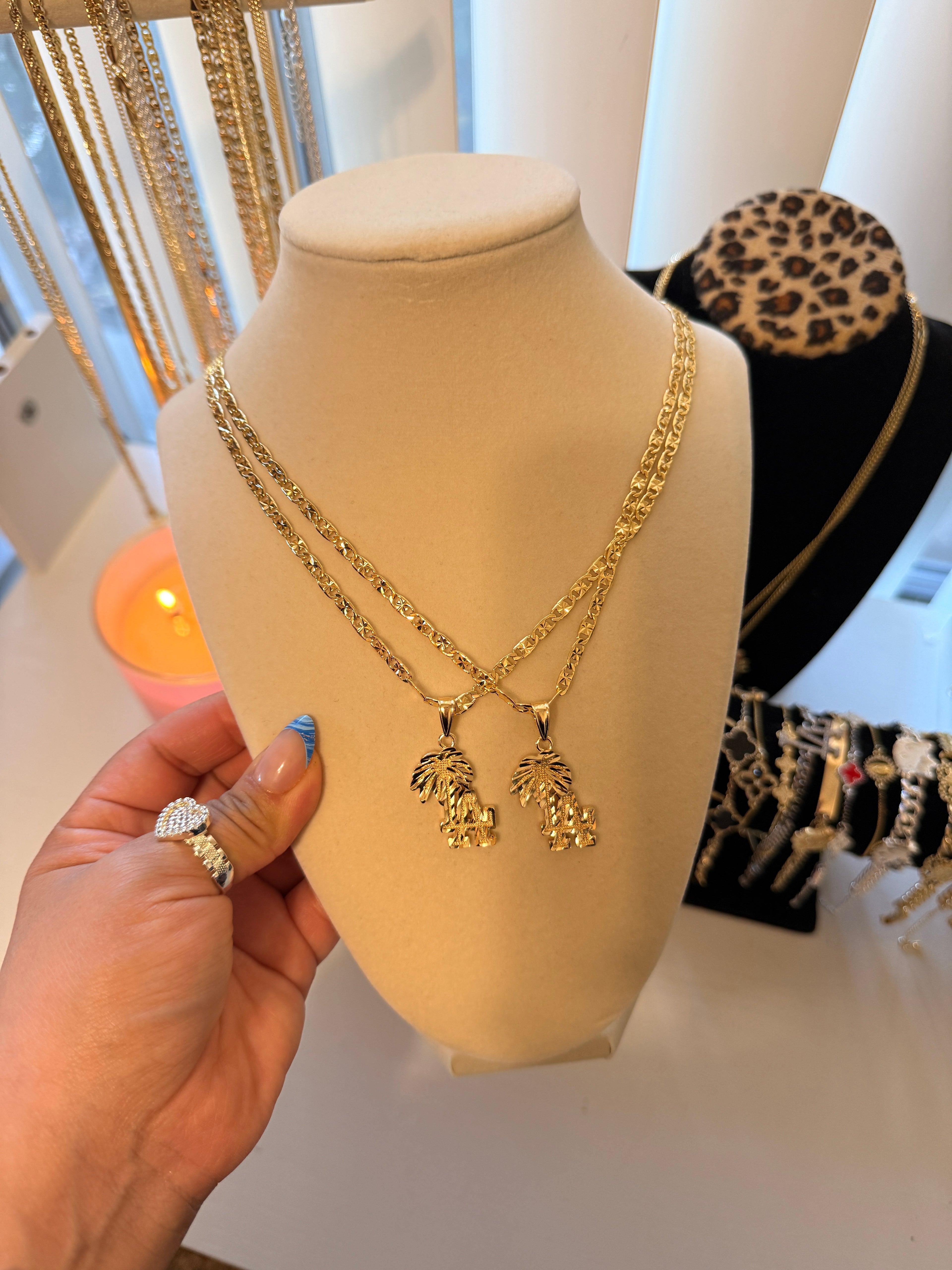 Small LA w palm tree necklace