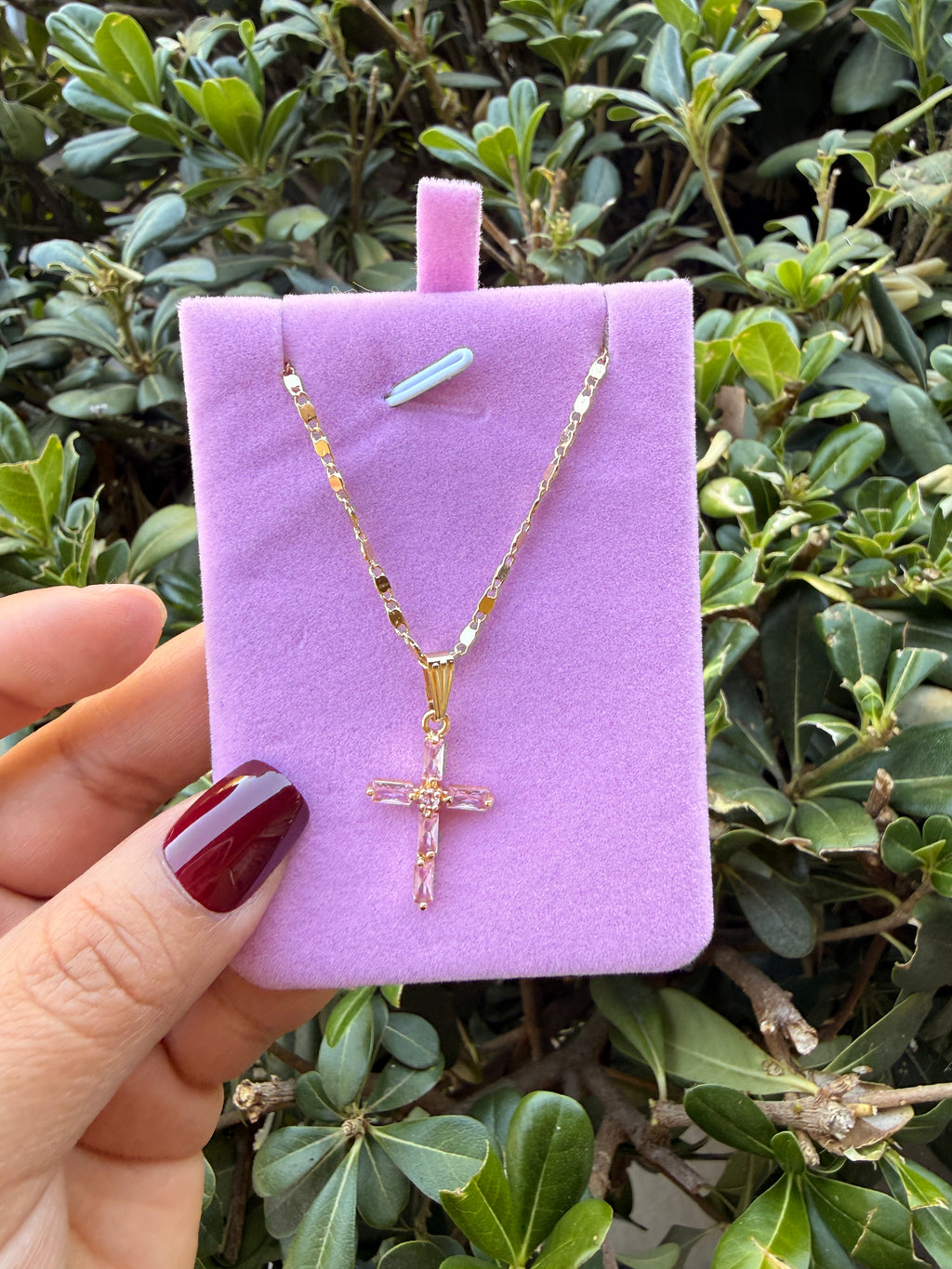 Pink cross necklace
