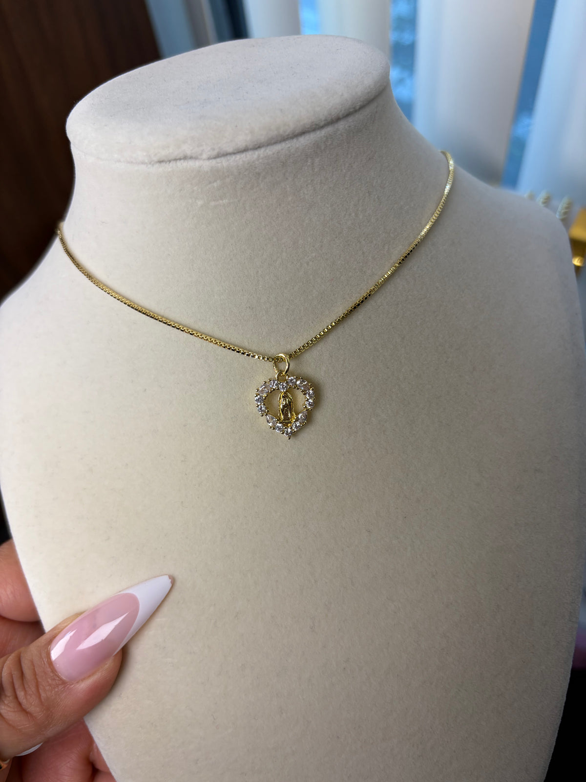 Virgin Mary heart dainty necklace