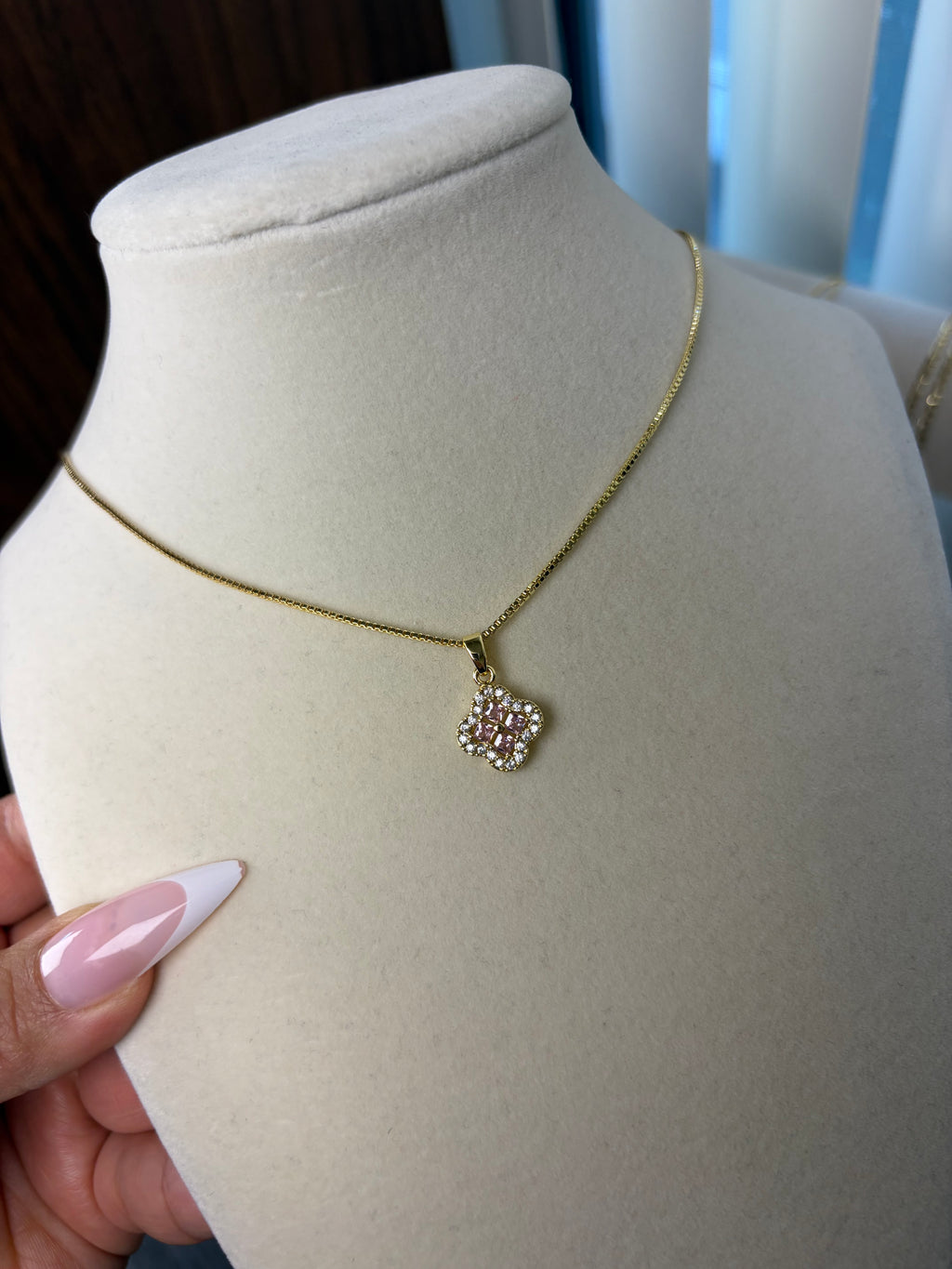 Pink clover necklace