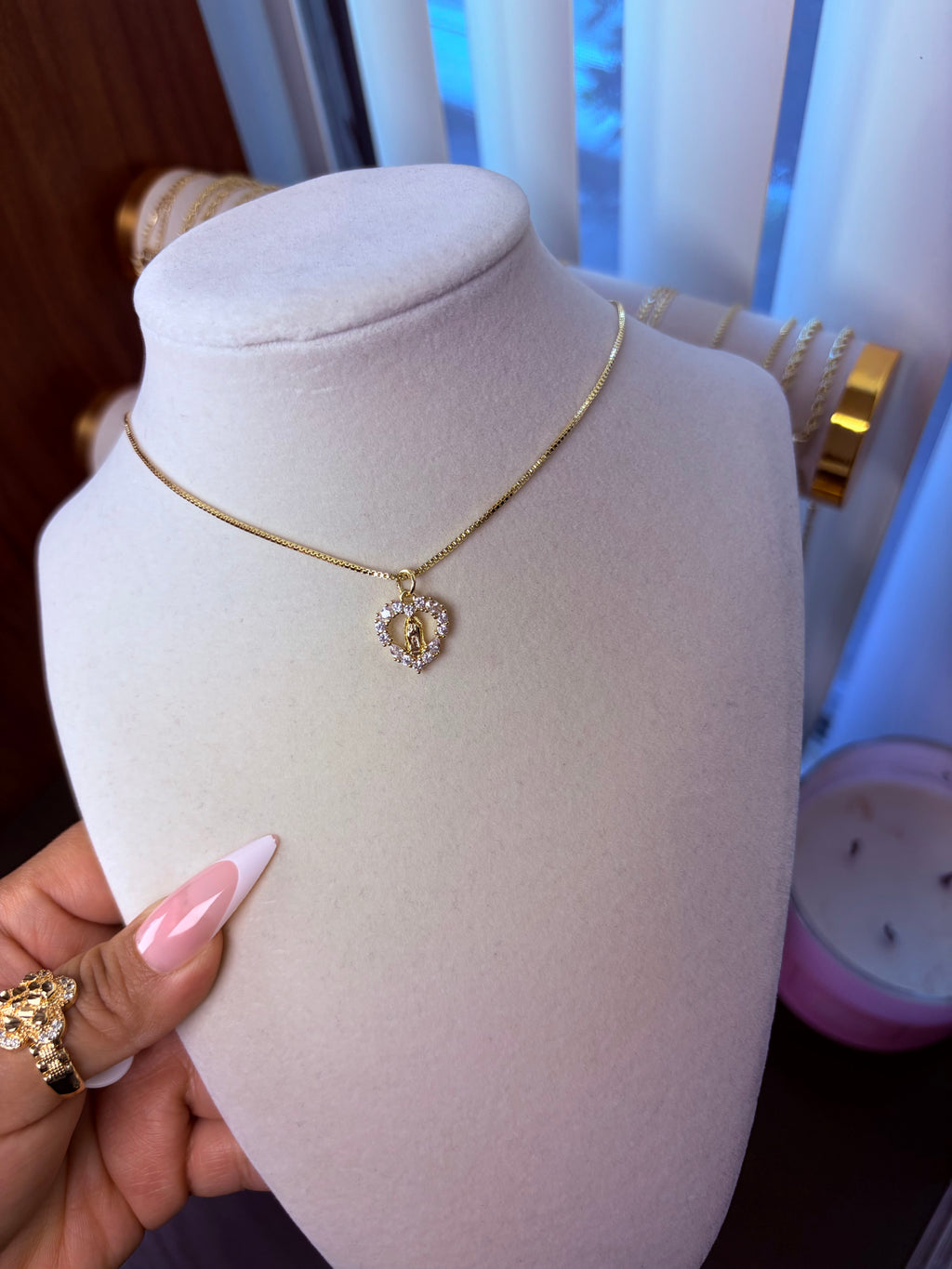 Virgin Mary heart dainty necklace