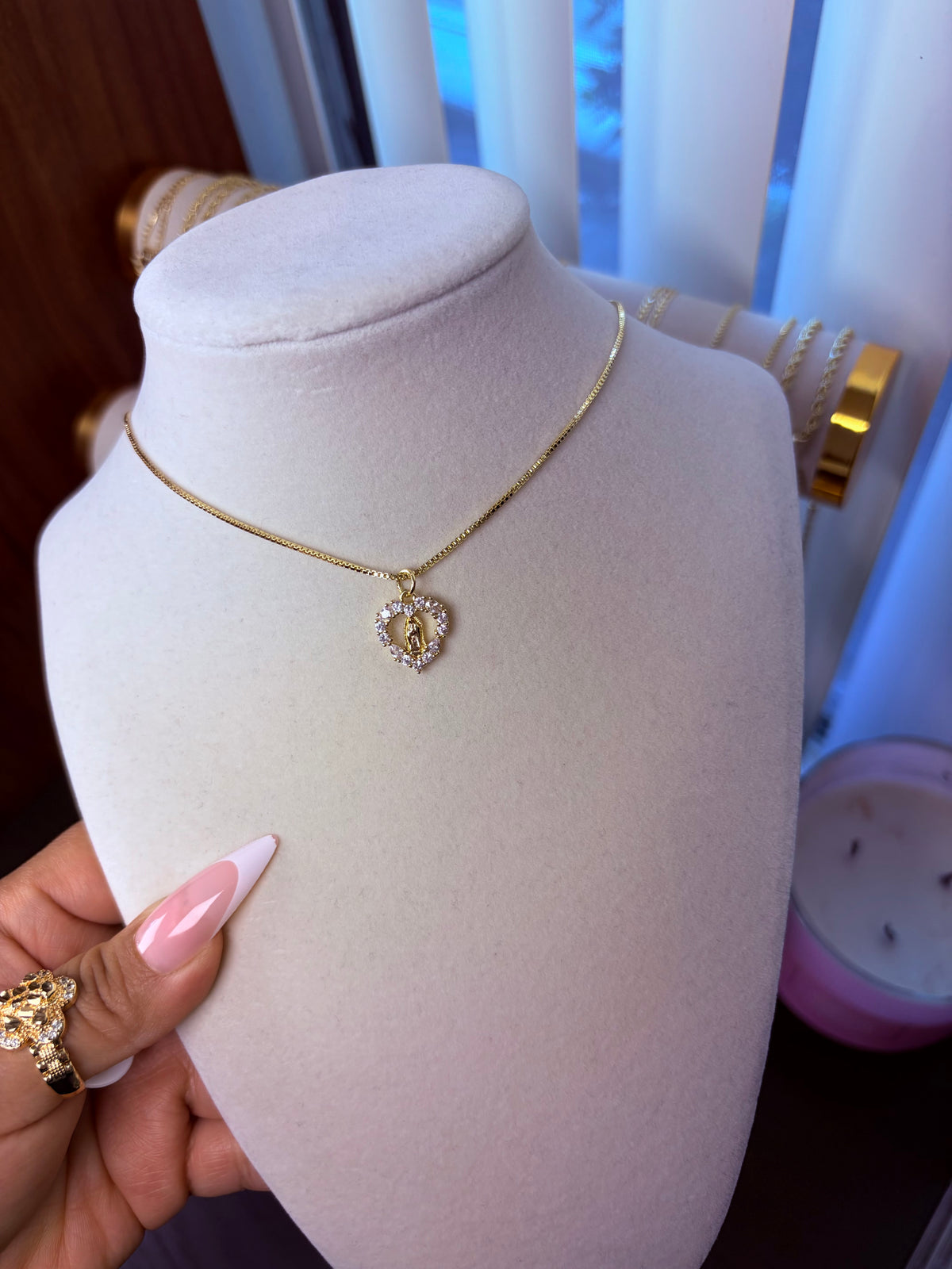 Virgin Mary heart dainty necklace